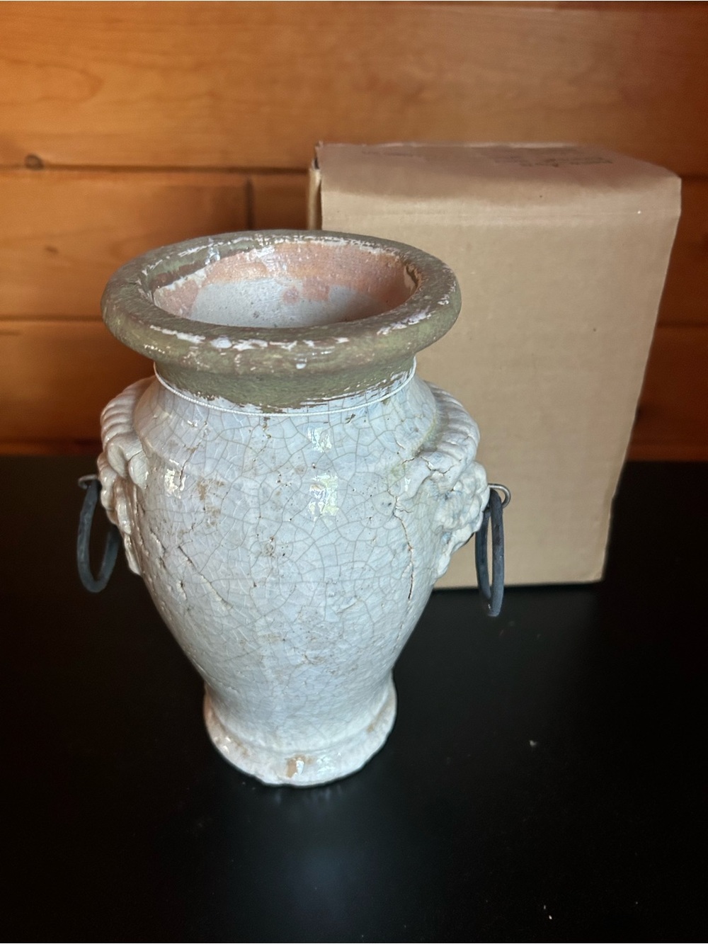 Decorative Crackle Glazed Terra Cotta Ceramic Urn Vase with Handles